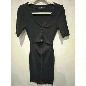 7 For All Mankind Women's Black Bodycon Midi Dress Size S Short Sleeve